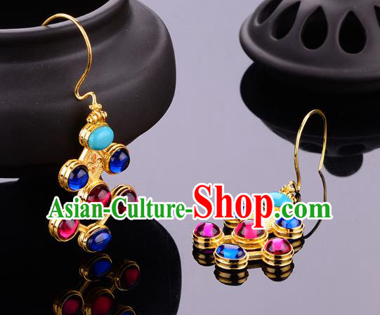 Chinese Traditional Ming Dynasty Palace Lady Earrings Ancient Empress Gems Ear Accessories