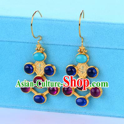 Chinese Traditional Ming Dynasty Palace Lady Earrings Ancient Empress Gems Ear Accessories