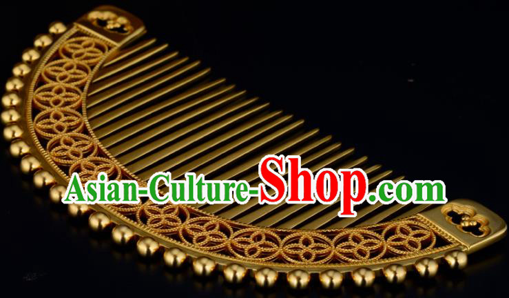 China Ancient Queen Hairpin Handmade Traditional Song Dynasty Empress Golden Hair Comb