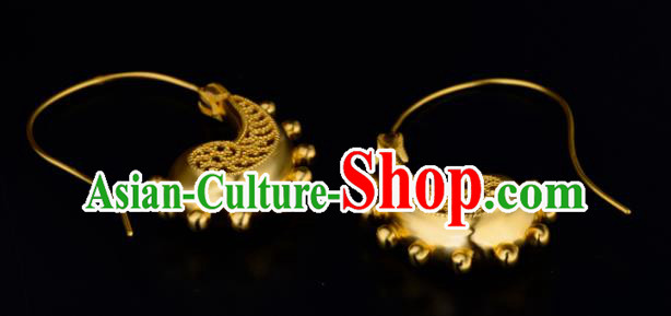 Chinese Traditional Song Dynasty Empress Golden Earrings Ancient Court Woman Ear Accessories