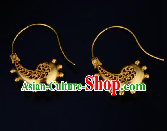 Chinese Traditional Song Dynasty Empress Golden Earrings Ancient Court Woman Ear Accessories