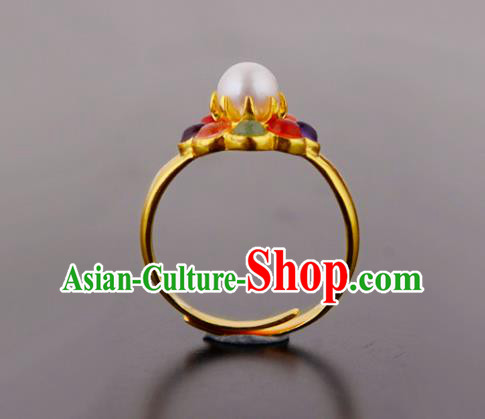 Handmade Chinese Ming Dynasty Court Gems Ring Accessories Traditional Hanfu Golden Circlet Jewelry