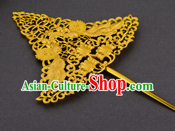 China Ancient Empress Hair Accessories Handmade Traditional Tang Dynasty Queen Golden Hair Crown