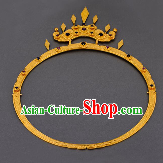 Handmade Chinese Traditional Hanfu Golden Necklet Jewelry Sui Dynasty Princess Gems Necklace Accessories