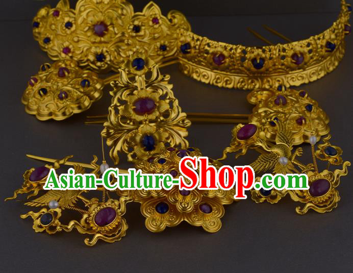 China Ancient Empress Hair Jewelry Handmade Traditional Ming Dynasty Queen Headdress Complete Set