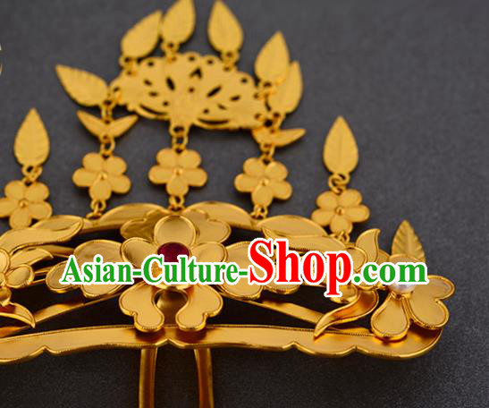 China Ancient Queen Hairpin Handmade Traditional Ming Dynasty Empress Golden Peony Tassel Hair Stick