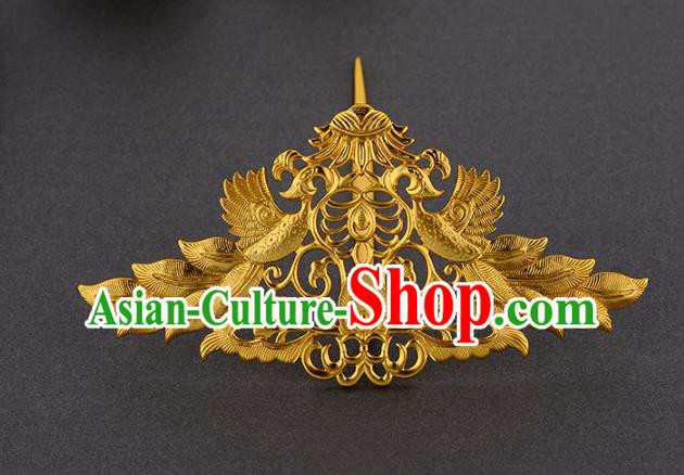 China Ancient Court Woman Hairpin Handmade Traditional Tang Dynasty Empress Golden Phoenix Hair Crown