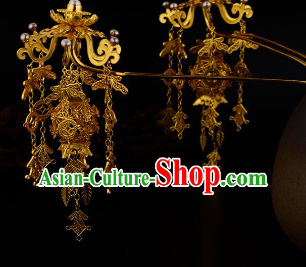 China Ancient Queen Golden Tassel Hairpin Handmade Traditional Ming Dynasty Empress Hair Stick