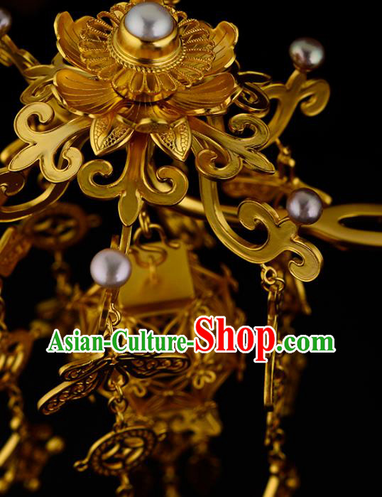 China Ancient Queen Golden Tassel Hairpin Handmade Traditional Ming Dynasty Empress Hair Stick