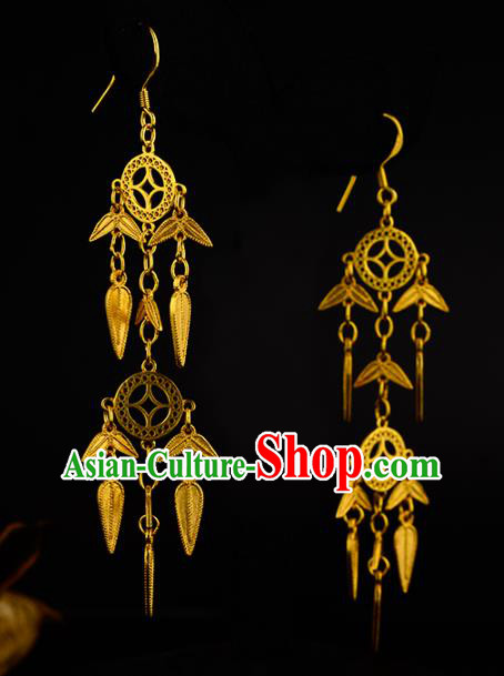 Chinese Traditional Ming Dynasty Tassel Earrings Ancient Court Woman Golden Coins Ear Accessories