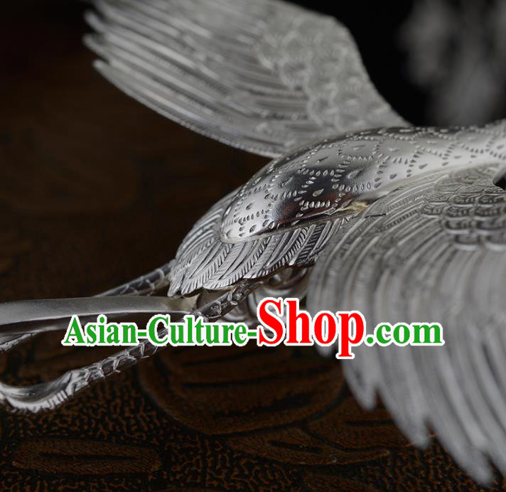 China Ancient Princess Hairpin Handmade Traditional Ming Dynasty Silver Crane Tassel Hair Stick