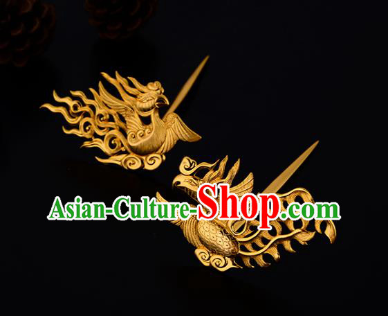China Ancient Imperial Empress Hairpin Handmade Traditional Song Dynasty Golden Phoenix Hair Stick