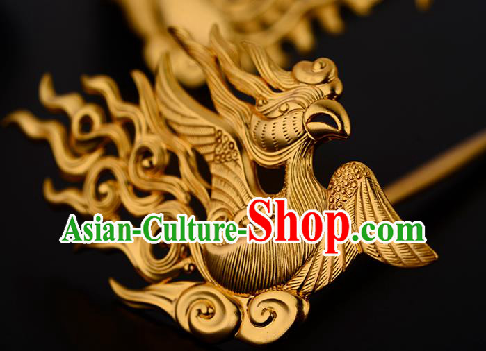 China Ancient Imperial Empress Hairpin Handmade Traditional Song Dynasty Golden Phoenix Hair Stick