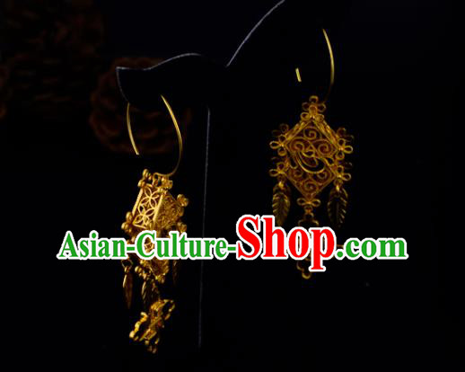 Chinese Traditional Ming Dynasty Hanfu Earrings Ancient Court Woman Golden Ear Accessories