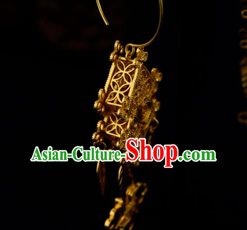 Chinese Traditional Ming Dynasty Hanfu Earrings Ancient Court Woman Golden Ear Accessories