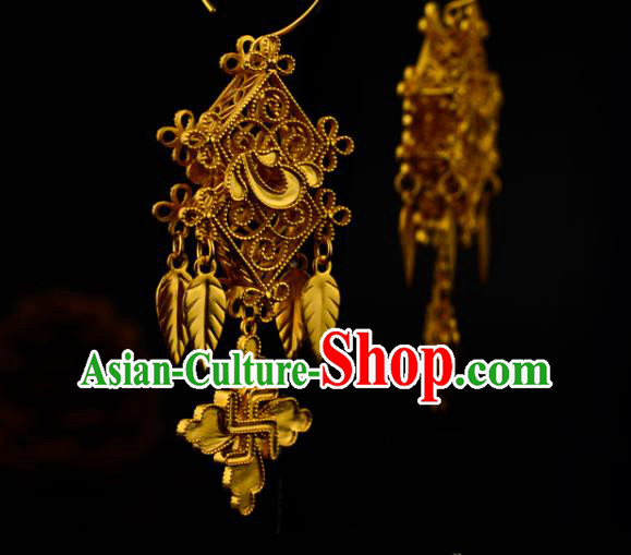 Chinese Traditional Ming Dynasty Hanfu Earrings Ancient Court Woman Golden Ear Accessories