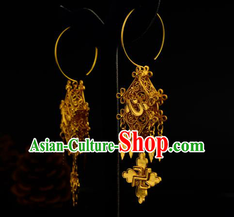 Chinese Traditional Ming Dynasty Hanfu Earrings Ancient Court Woman Golden Ear Accessories