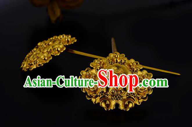 China Ancient Queen Hairpin Handmade Traditional Ming Dynasty Court Golden Cloud Hair Stick