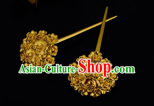 China Ancient Queen Hairpin Handmade Traditional Ming Dynasty Court Golden Cloud Hair Stick