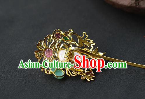 China Ancient Empress Pearls Gems Hairpin Handmade Traditional Ming Dynasty Court Hair Stick