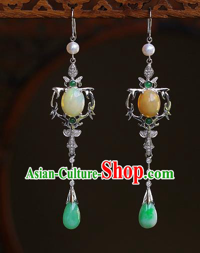 Chinese Traditional Cheongsam Jadeite Earrings National Ear Accessories