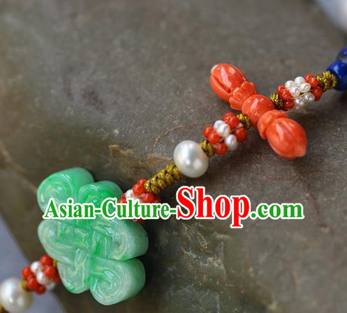 Chinese Ancient Imperial Empress Lapis Jewelry Accessories Traditional Qing Dynasty Jadeite Tassel Brooch