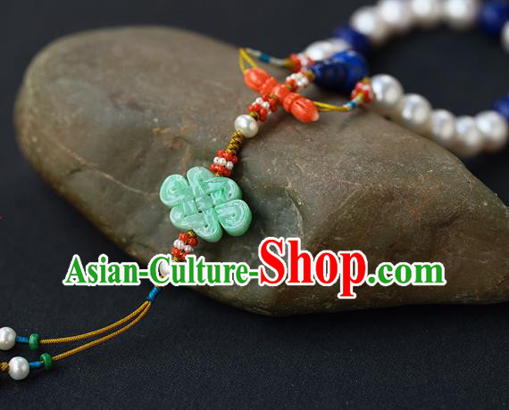 Chinese Ancient Imperial Empress Lapis Jewelry Accessories Traditional Qing Dynasty Jadeite Tassel Brooch