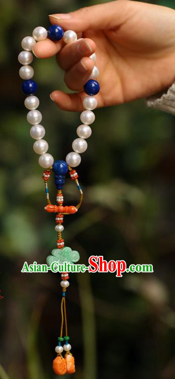 Chinese Ancient Imperial Empress Lapis Jewelry Accessories Traditional Qing Dynasty Jadeite Tassel Brooch