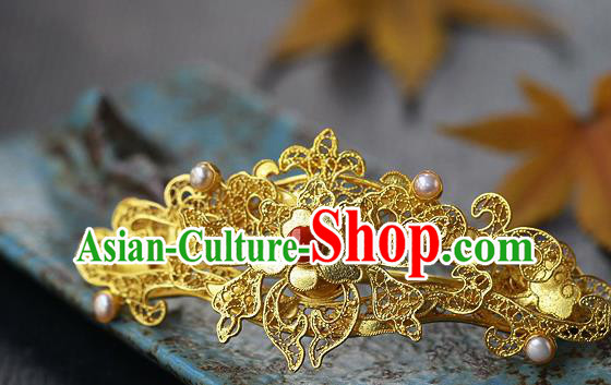 China Ancient Princess Pearls Tassel Hairpin Handmade Traditional Ming Dynasty Filigree Hair Stick
