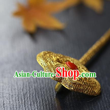 China Ancient Empress Filigree Hairpin Handmade Traditional Ming Dynasty Ruby Hair Stick