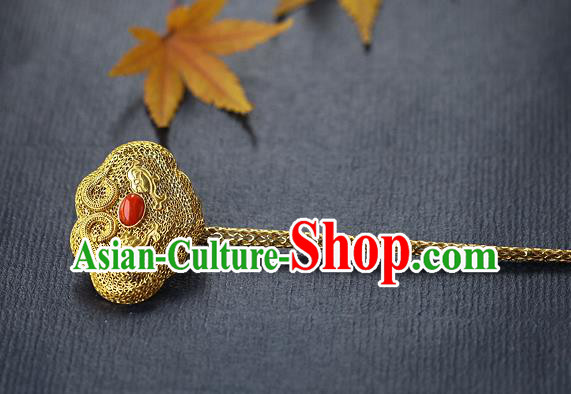 China Ancient Empress Filigree Hairpin Handmade Traditional Ming Dynasty Ruby Hair Stick