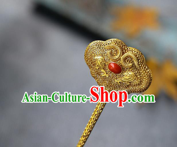 China Ancient Empress Filigree Hairpin Handmade Traditional Ming Dynasty Ruby Hair Stick