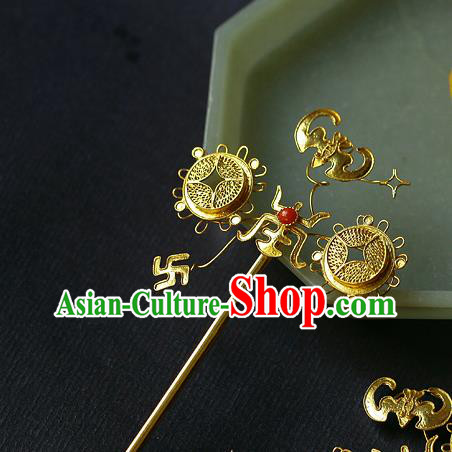 China Ancient Imperial Concubine Golden Bat Hairpin Handmade Traditional Ming Dynasty Filigree Hair Stick Jewelry