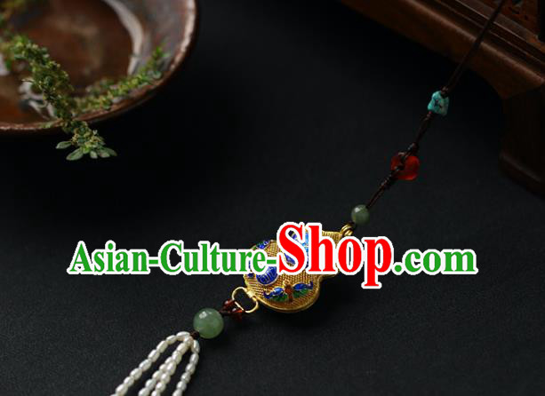 Chinese Traditional Qing Dynasty Pearls Tassel Brooch Ancient Empress Filigree Gourd Pendant Accessories