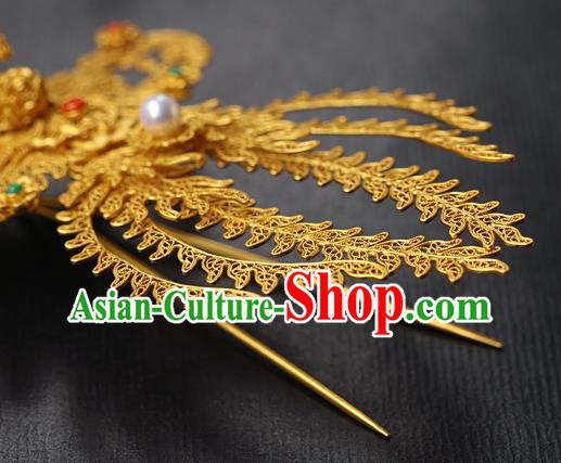 China Handmade Ancient Noble Lady Tassel Hairpin Traditional Ming Dynasty Filigree Phoenix Hair Stick