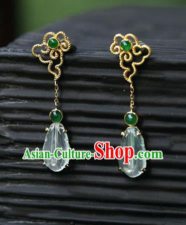 Chinese Handmade Jade Ear Accessories Traditional Cheongsam Golden Tassel Earrings