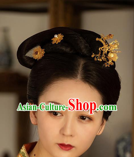 China Ancient Noble Countess Hair Stick Traditional Ming Dynasty Court Filigree Fan Hairpin