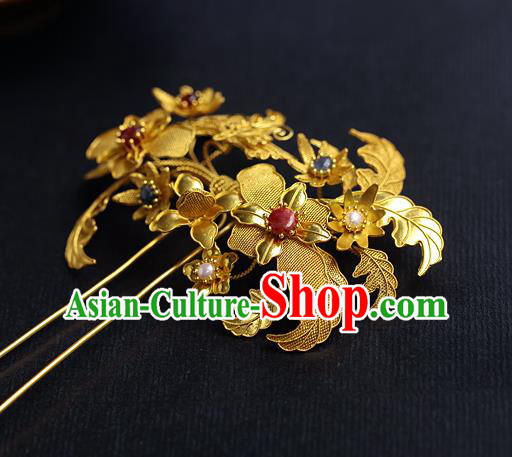 China Ancient Empress Hair Jewelry Traditional Ming Dynasty Court Filigree Peony Hairpin