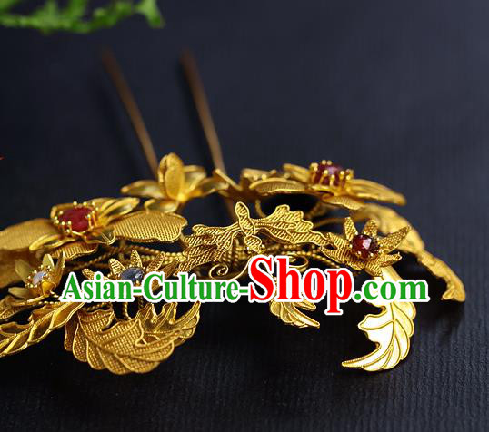 China Ancient Empress Hair Jewelry Traditional Ming Dynasty Court Filigree Peony Hairpin