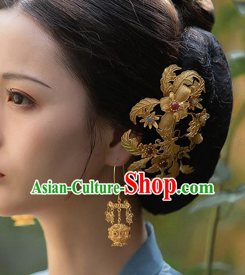 China Ancient Empress Hair Jewelry Traditional Ming Dynasty Court Filigree Peony Hairpin