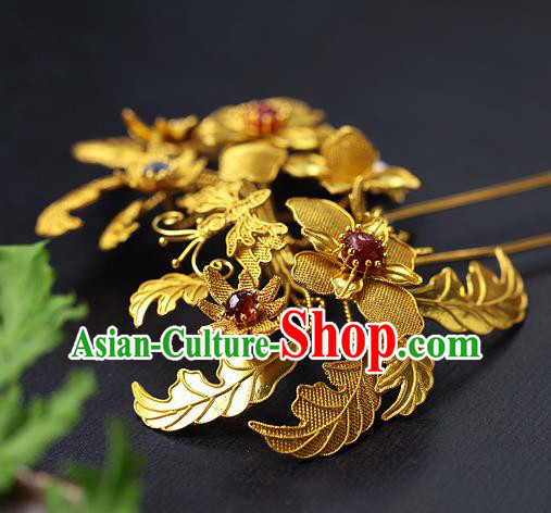 China Ancient Empress Hair Jewelry Traditional Ming Dynasty Court Filigree Peony Hairpin