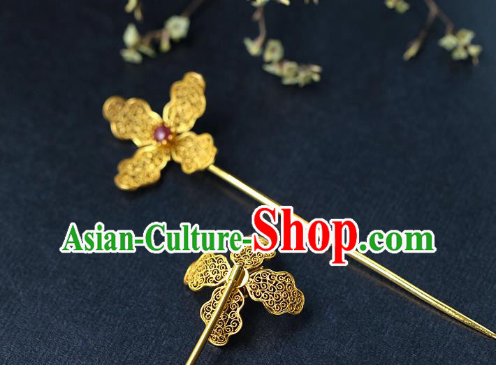 China Ancient Palace Lady Tourmaline Hair Stick Traditional Ming Dynasty Princess Filigree Hairpin