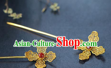 China Ancient Palace Lady Tourmaline Hair Stick Traditional Ming Dynasty Princess Filigree Hairpin