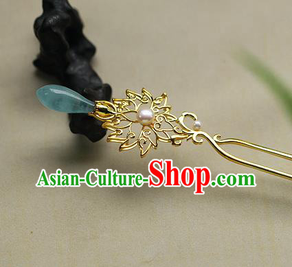 China Ancient Princess Hair Jewelry Traditional Tang Dynasty Palace Lady Aquamarine Hairpin
