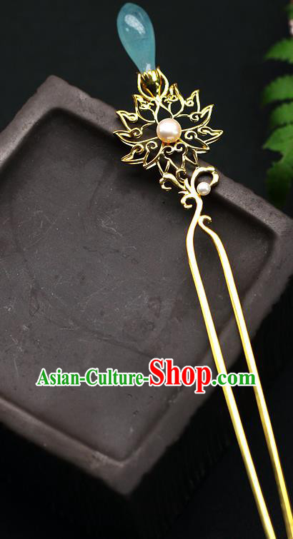 China Ancient Princess Hair Jewelry Traditional Tang Dynasty Palace Lady Aquamarine Hairpin