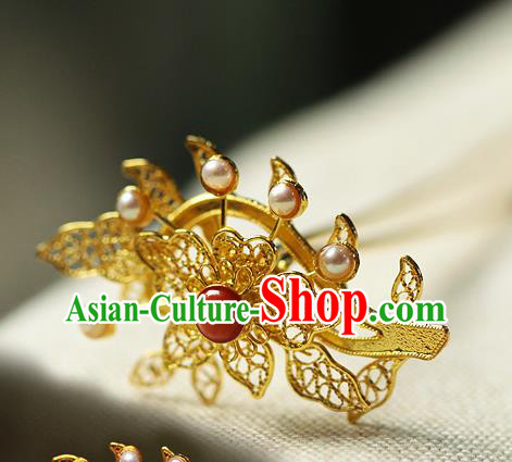 China Ancient Court Filigree Hair Jewelry Traditional Ming Dynasty Pearls Hairpin