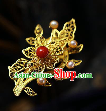 China Ancient Court Filigree Hair Jewelry Traditional Ming Dynasty Pearls Hairpin