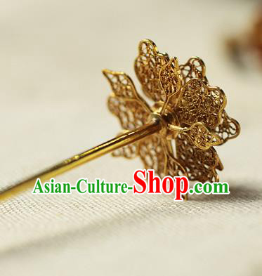 China Ancient Court Lady Pearl Hair Jewelry Traditional Song Dynasty Filigree Peony Hairpin