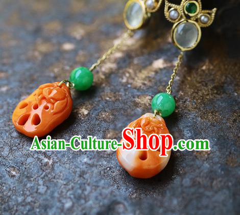 Chinese Handmade Ear Accessories Traditional Cheongsam Agate Earrings