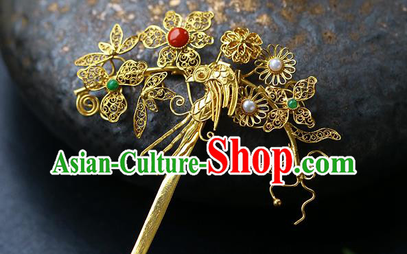 China Ancient Empress Golden Hair Stick Traditional Ming Dynasty Court Filigree Hairpin
